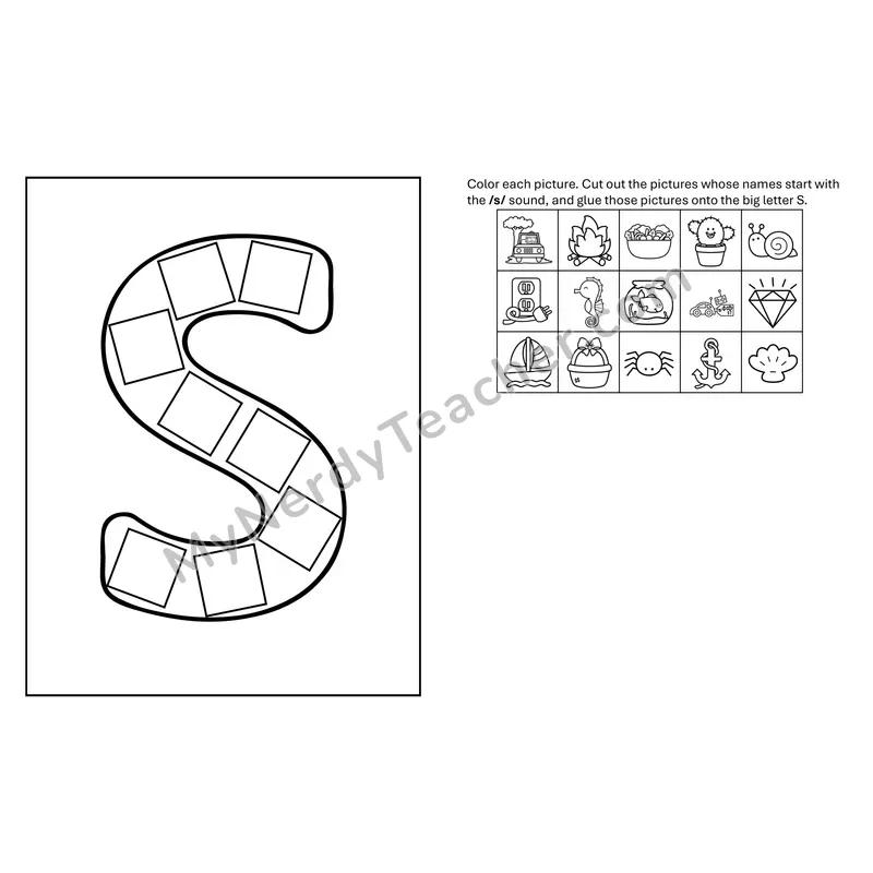 Letter S Beginning Sounds Cut and Paste Craft
