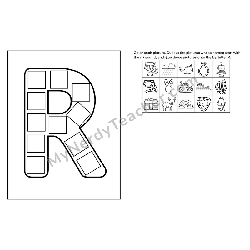 Letter R Beginning Sounds Cut and Paste Craft