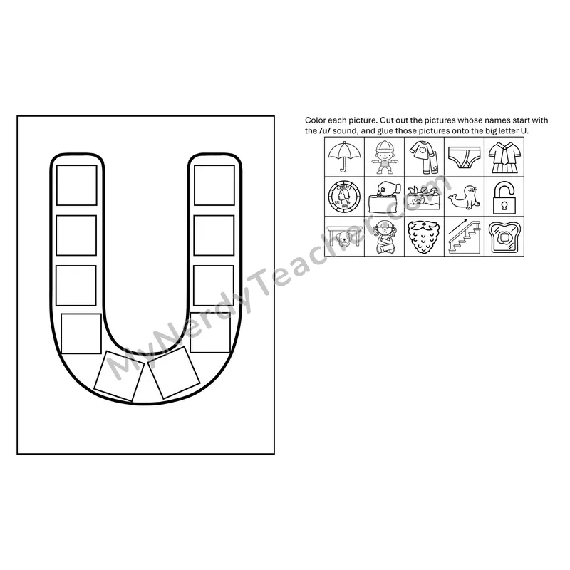 Letter U Beginning Sounds Cut and Paste Craft