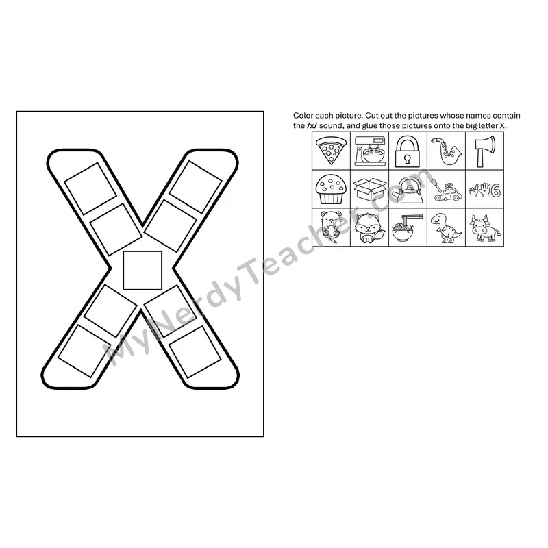Letter X Beginning Sounds Cut and Paste Craft