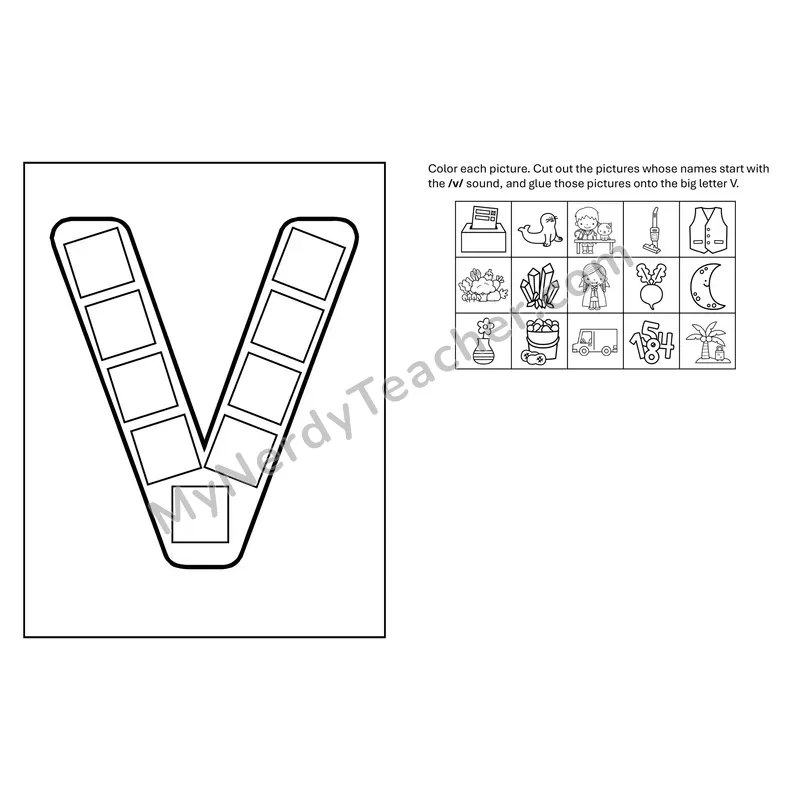 Letter V Beginning Sounds Cut and Paste Craft
