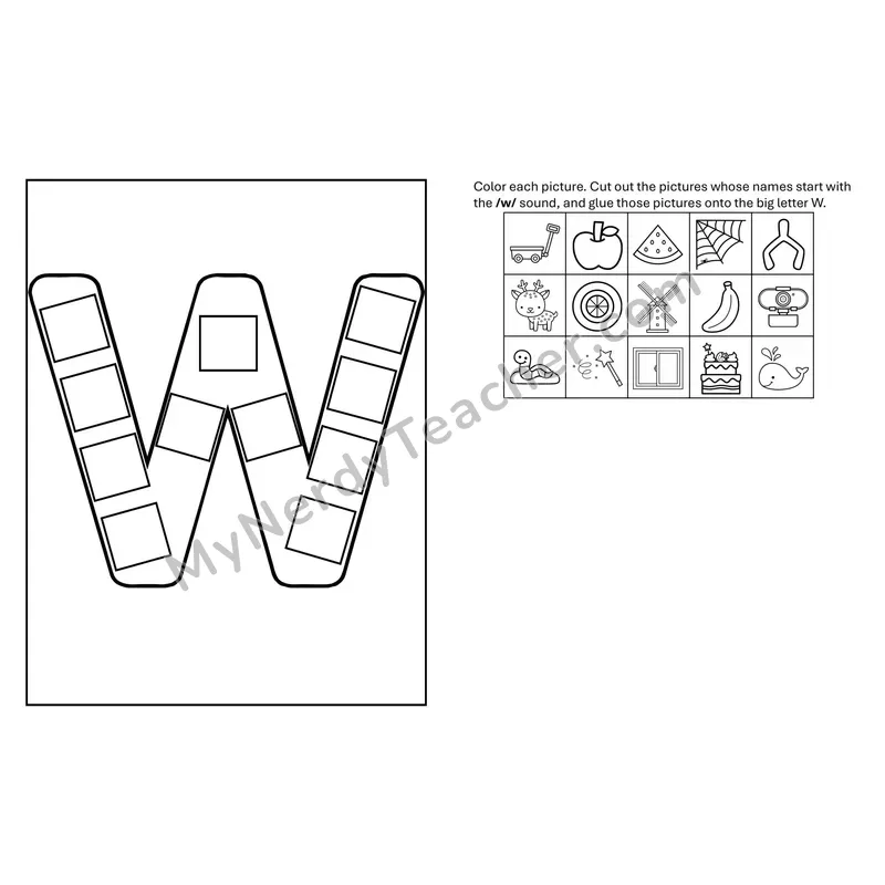 Letter W Beginning Sounds Cut and Paste Craft