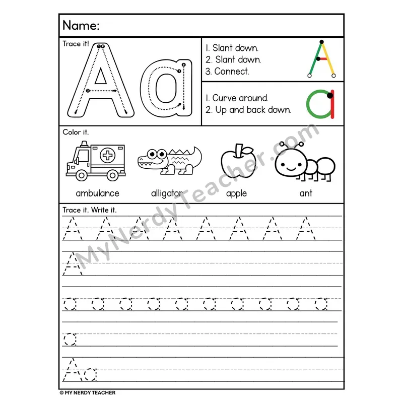 Letter A Tracing Worksheet — Stroke Order Practice