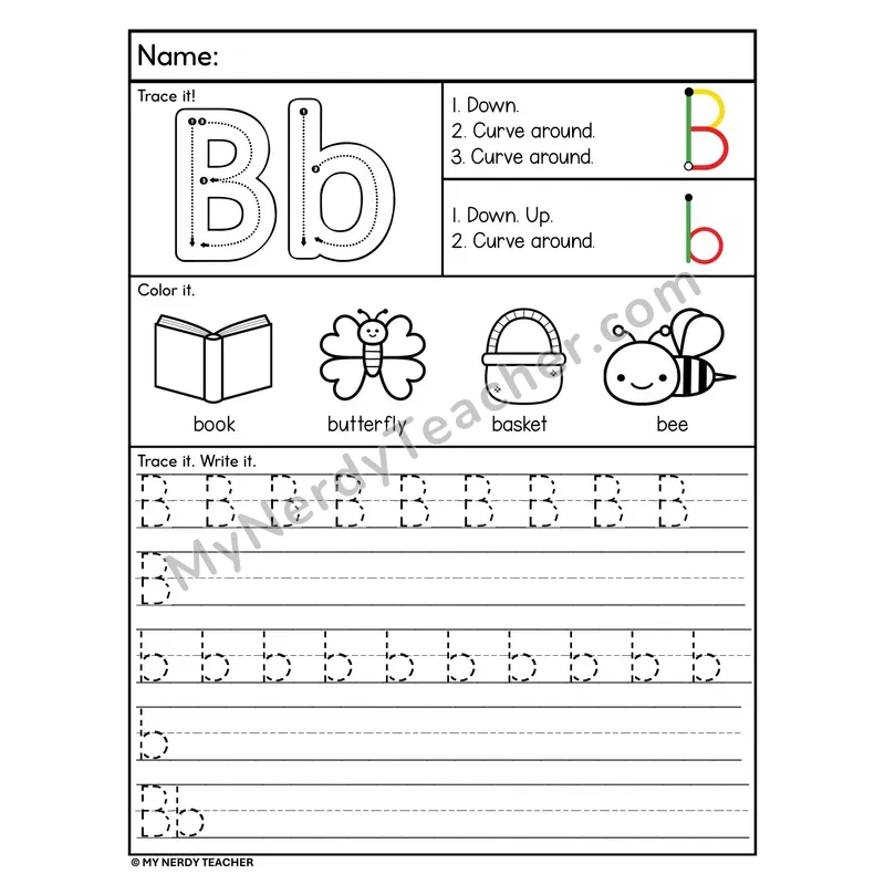 Letter B Tracing Worksheet — Stroke Order Practice