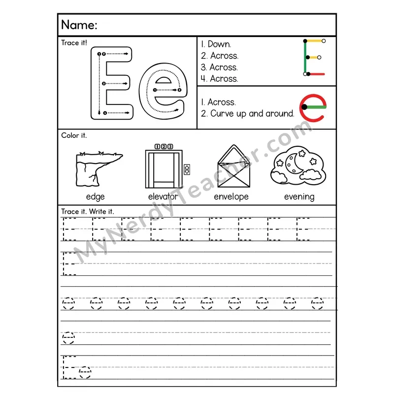 Letter E Tracing Worksheet — Stroke Order Practice
