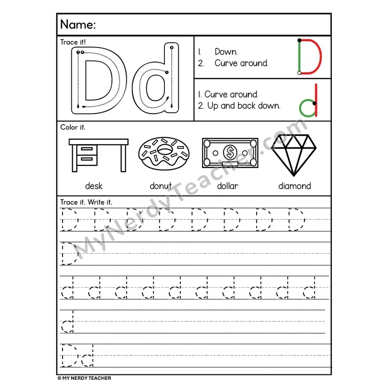 Letter D Tracing Worksheet — Stroke Order Practice