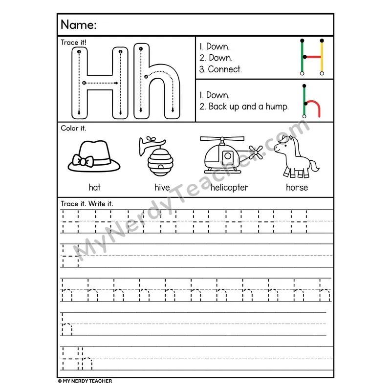 Letter H Tracing Worksheet — Stroke Order Practice