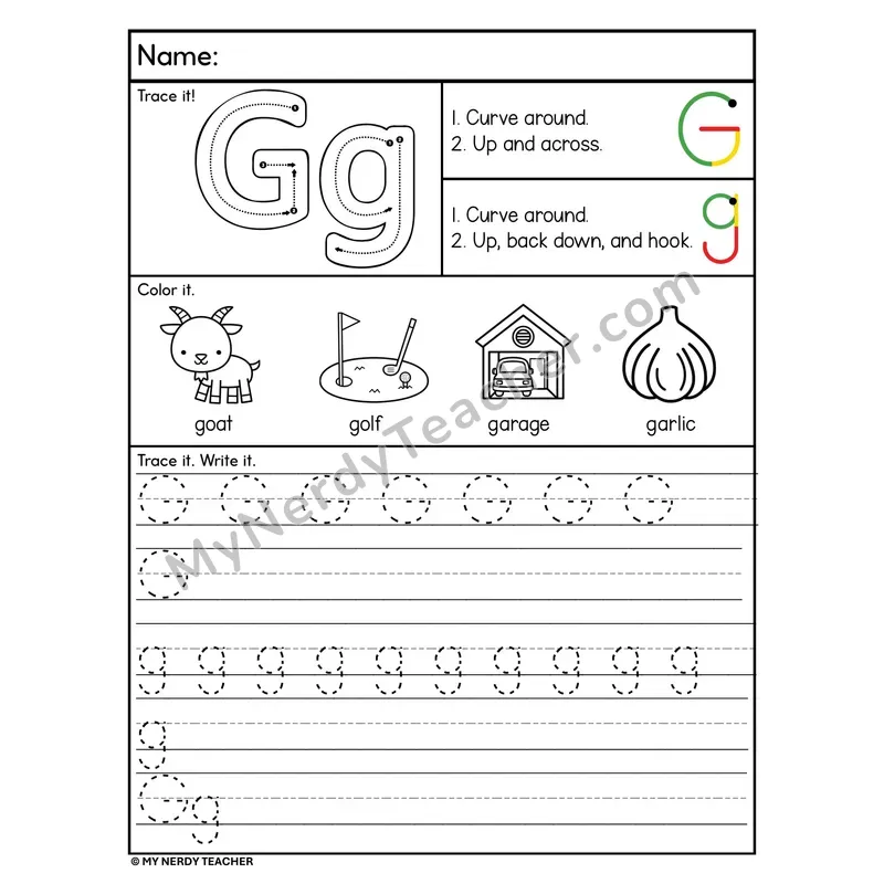 Letter G Tracing Worksheet — Stroke Order Practice