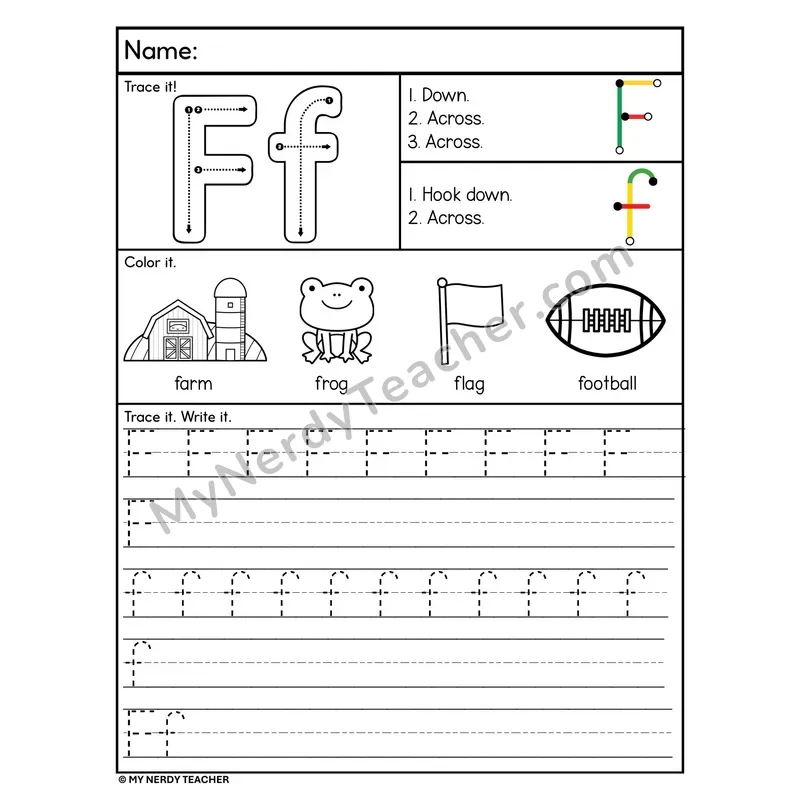 Letter F Tracing Worksheet — Stroke Order Practice