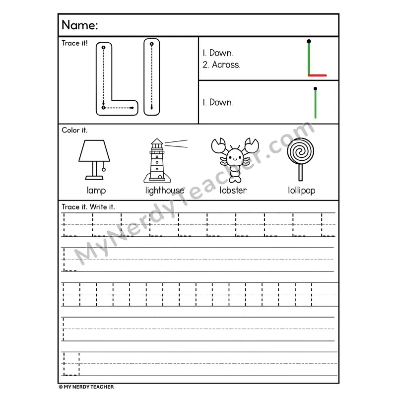 Letter L Tracing Worksheet — Stroke Order Practice