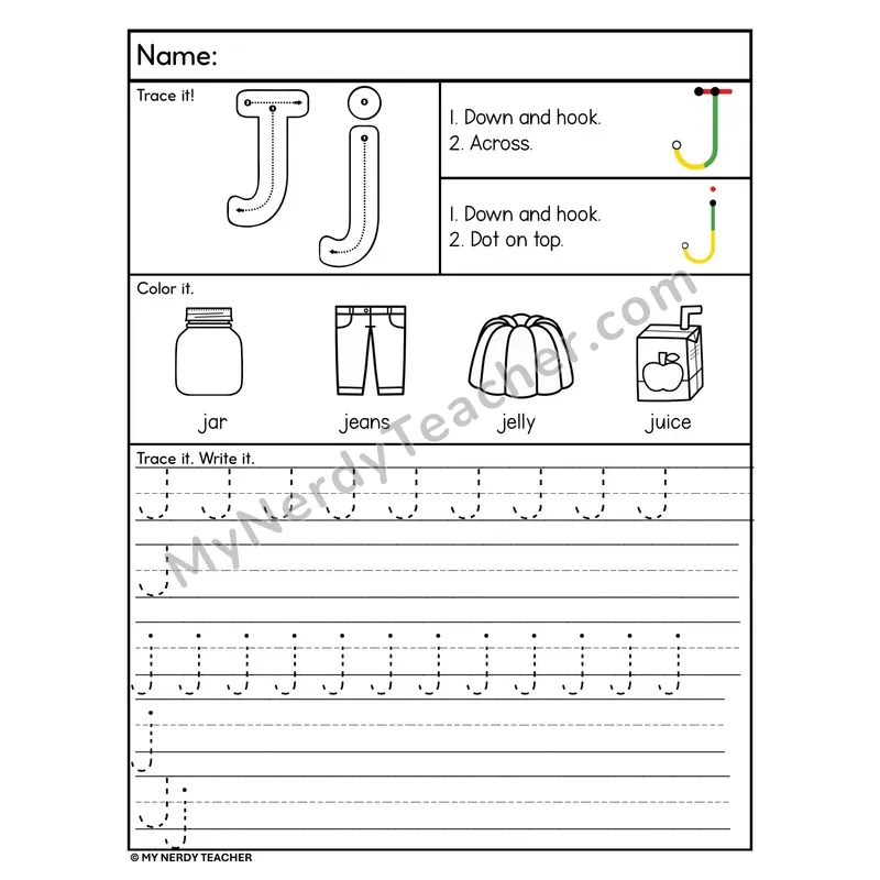 Letter J Tracing Worksheet — Stroke Order Practice
