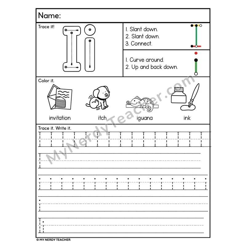 Letter I Tracing Worksheet — Stroke Order Practice
