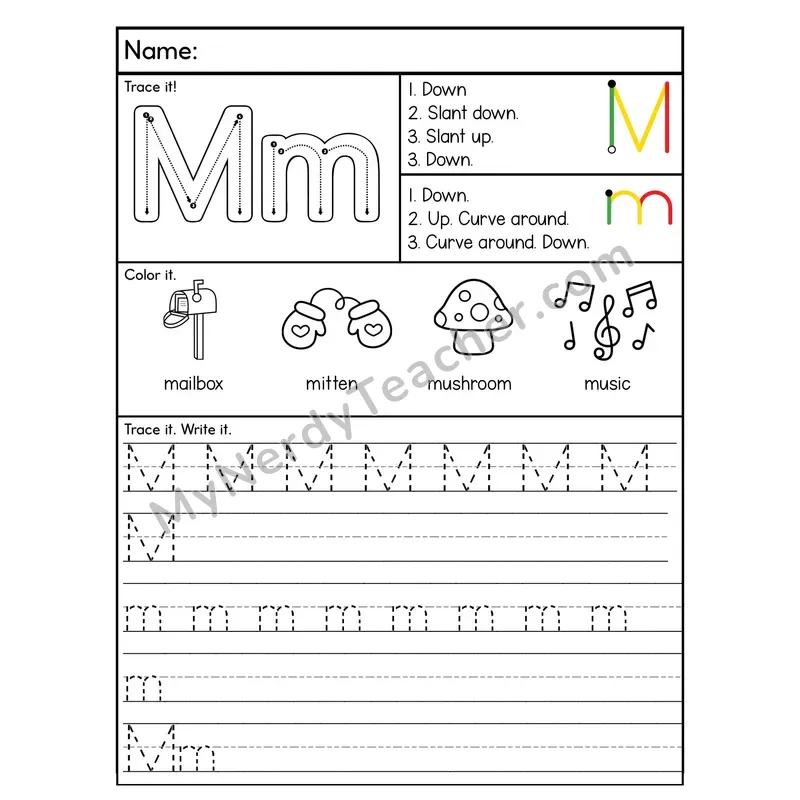 Letter M Tracing Worksheet — Stroke Order Practice