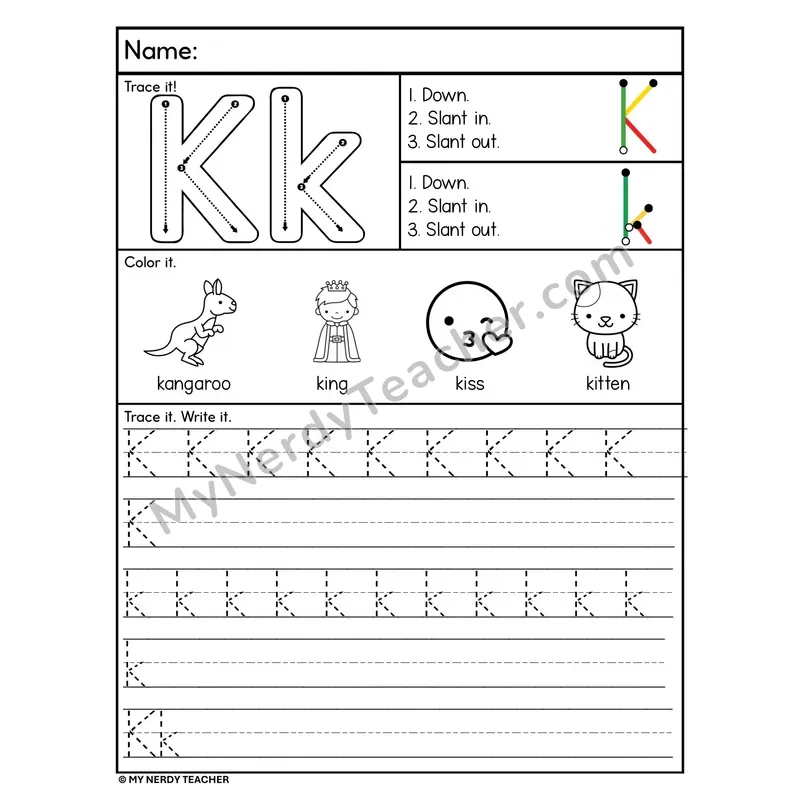 Letter K Tracing Worksheet — Stroke Order Practice