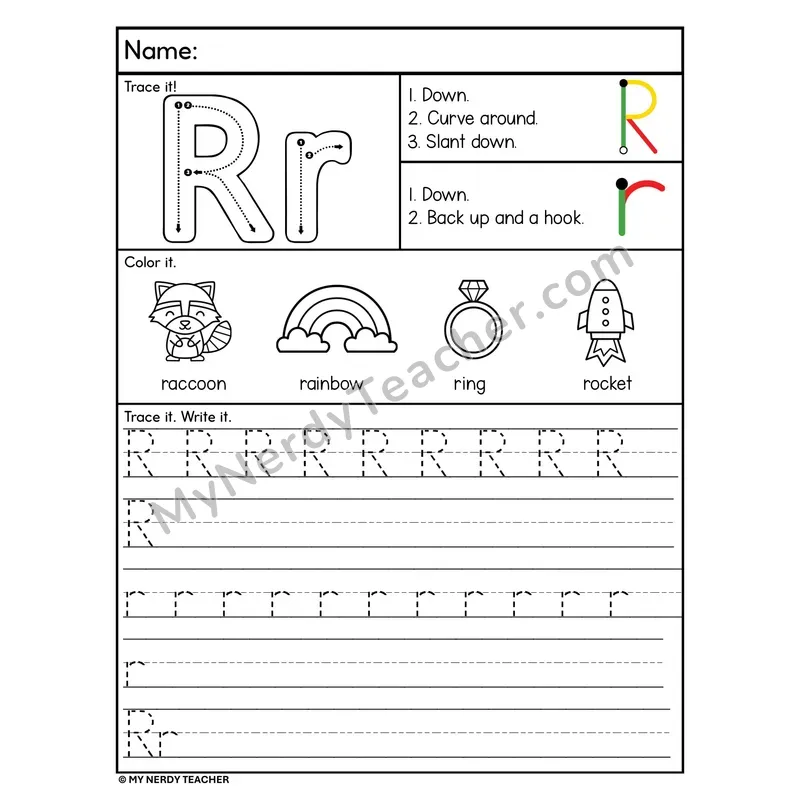 Letter R Tracing Worksheet — Stroke Order Practice