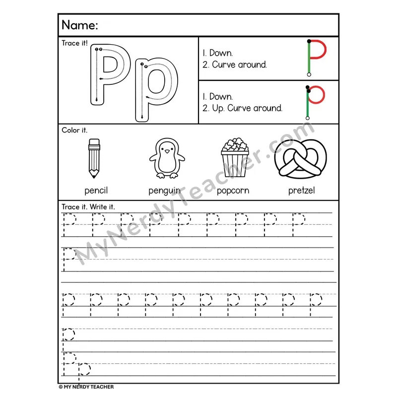 Letter P Tracing Worksheet — Stroke Order Practice