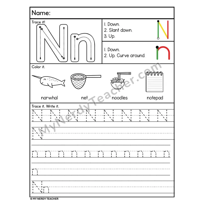 Letter N Tracing Worksheet — Stroke Order Practice