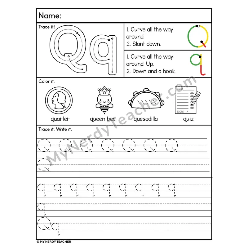 Letter Q Tracing Worksheet — Stroke Order Practice