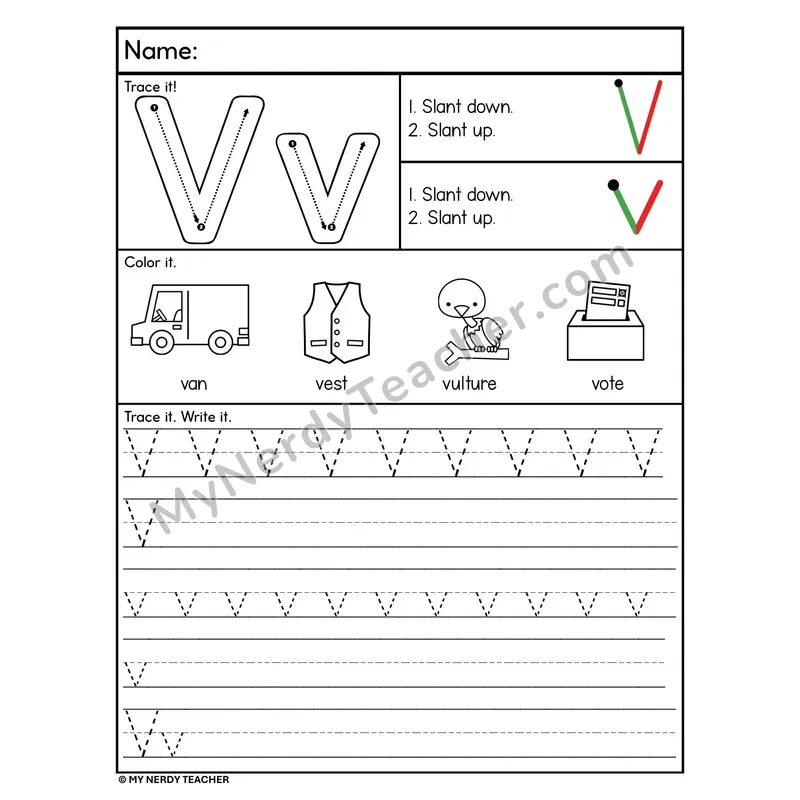 Letter V Tracing Worksheet — Stroke Order Practice