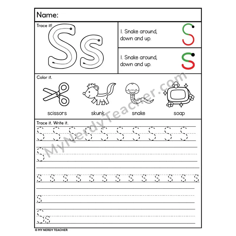 Letter S Tracing Worksheet — Stroke Order Practice