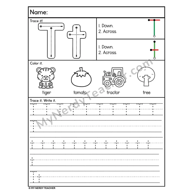 Letter T Tracing Worksheet — Stroke Order Practice