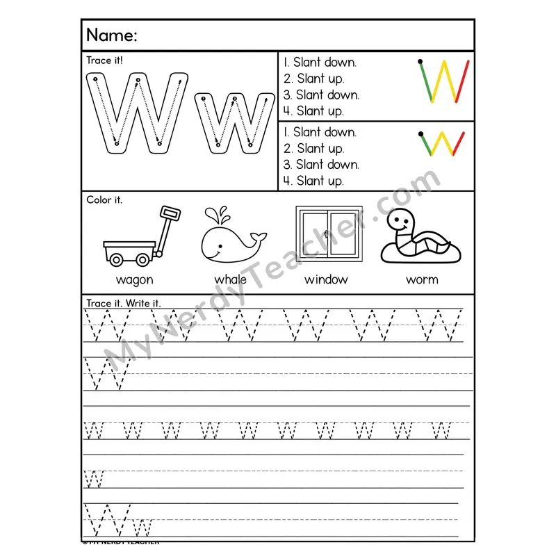 Letter W Tracing Worksheet — Stroke Order Practice