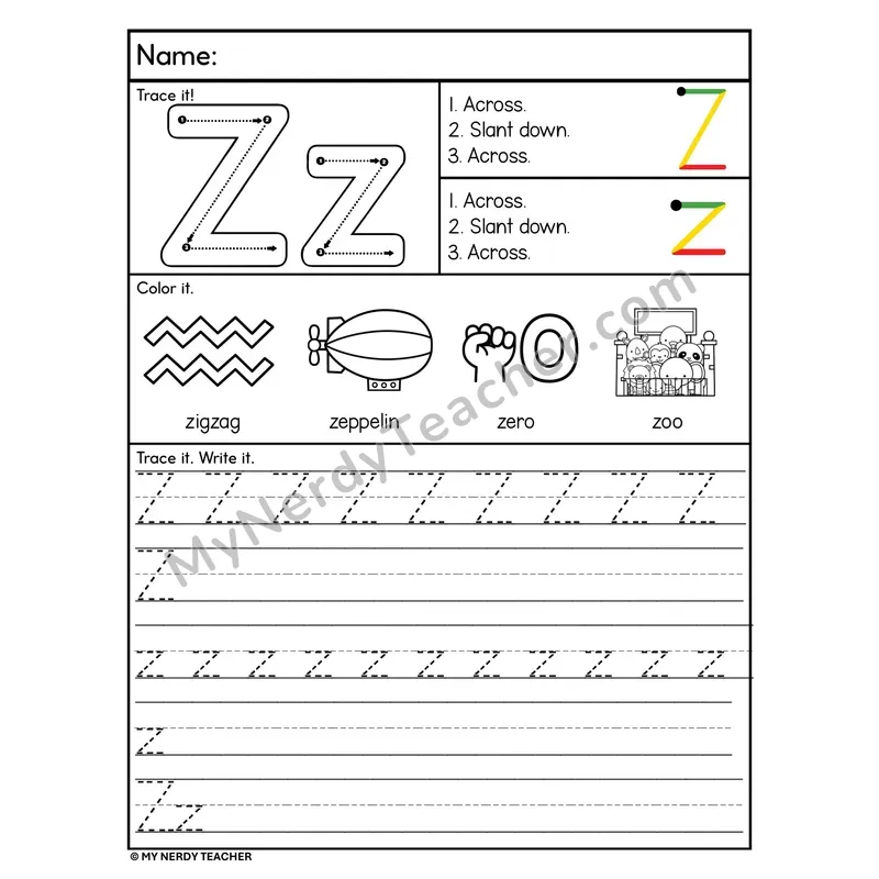 Letter Z Tracing Worksheet — Stroke Order Practice