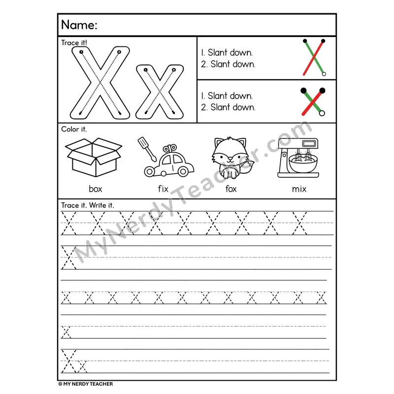 Letter X Tracing Worksheet — Stroke Order Practice