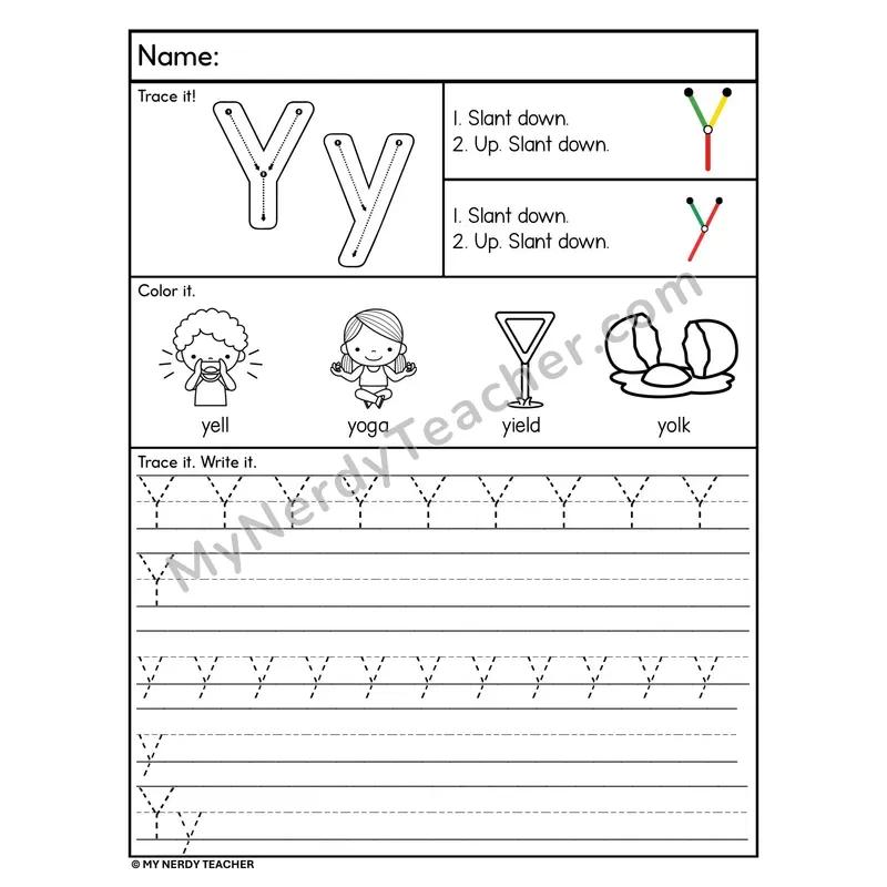 Letter Y Tracing Worksheet — Stroke Order Practice