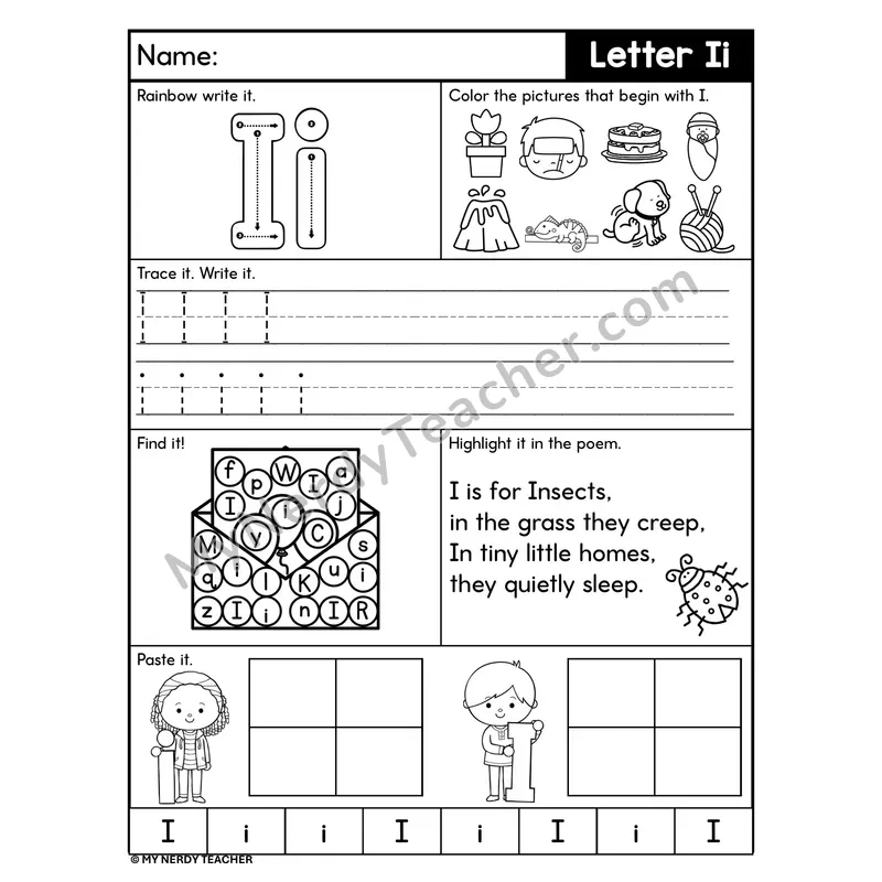 Letter I Worksheet — Rainbow Write, Find, and Paste
