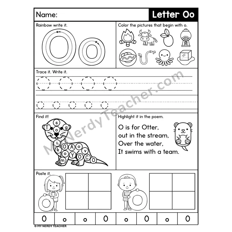 Letter O Worksheet — Rainbow Write, Find, and Paste