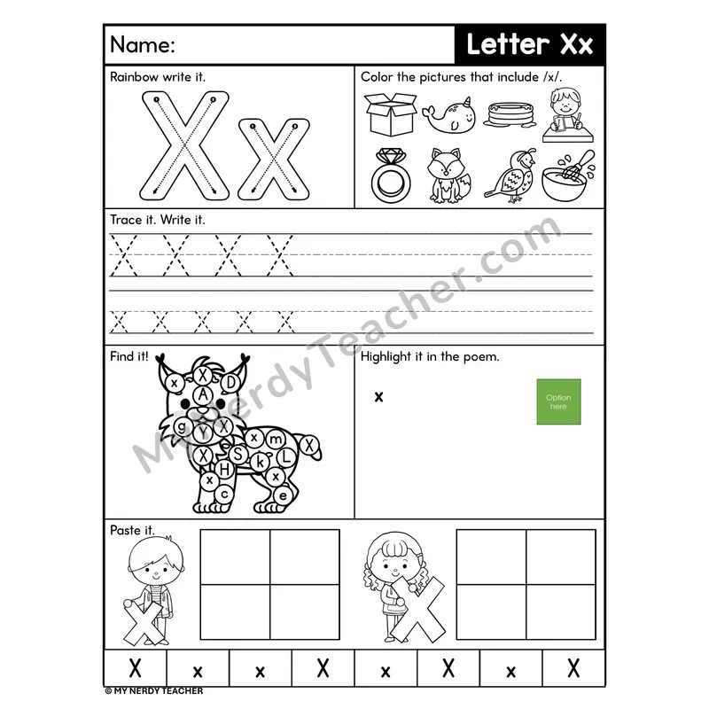 Letter X Worksheet — Rainbow Write, Find, and Paste