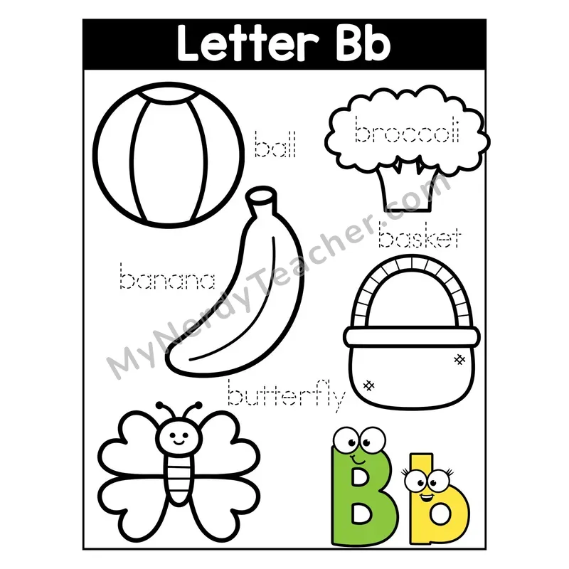 Letter B Coloring Page — Beginning Sounds Words