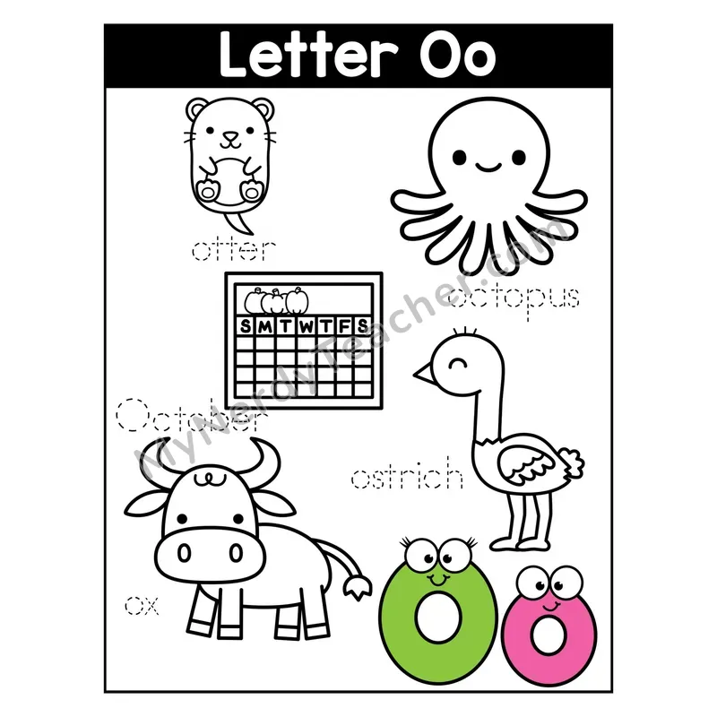 Letter O Coloring Page — Beginning Sounds Words