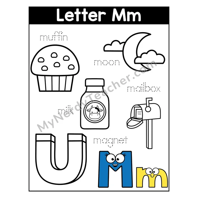 Letter M Coloring Page — Beginning Sounds Words
