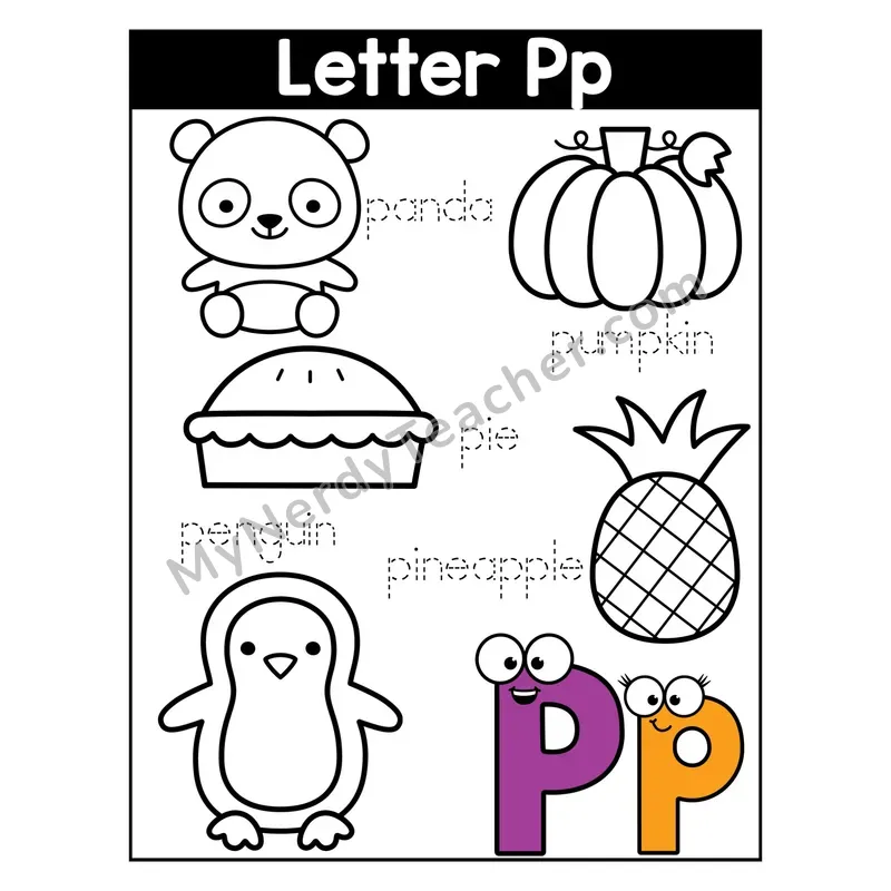 Letter P Coloring Page — Beginning Sounds Words