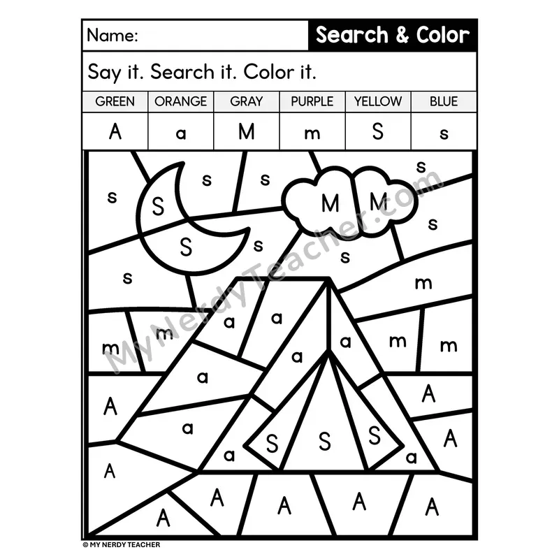 Search and Color by Letter Worksheet — Page 01