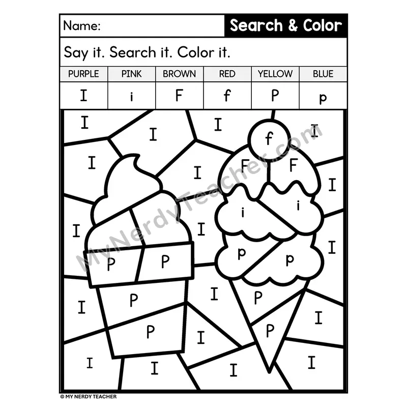 Search and Color by Letter Worksheet — Page 09