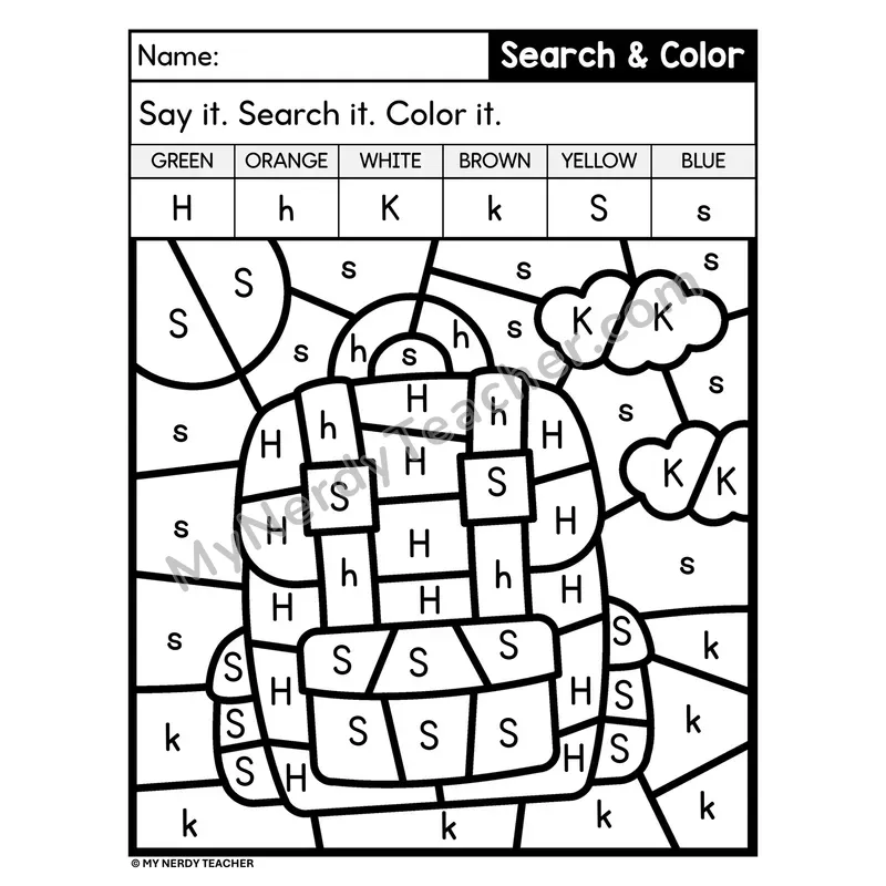 Search and Color by Letter Worksheet — Page 08