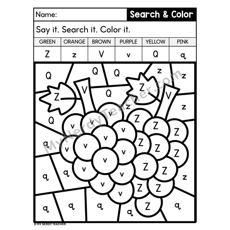 Search and Color by Letter Worksheet — Page 26