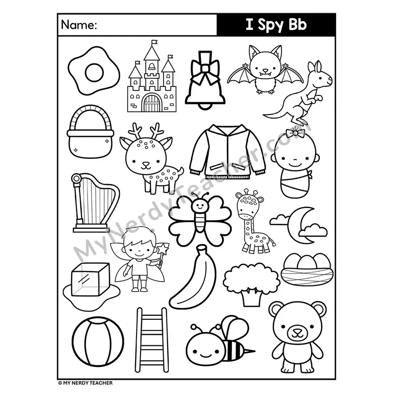 I Spy Letter B Beginning Sounds Coloring Page