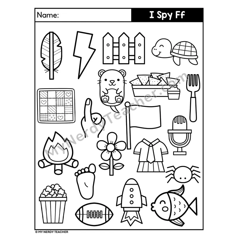 I Spy Letter F Beginning Sounds Coloring Page