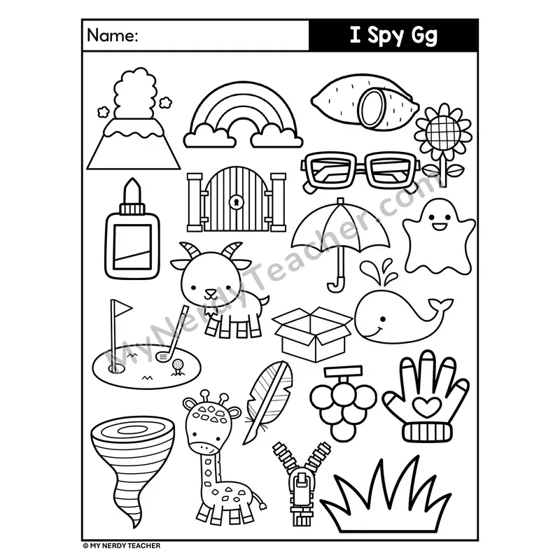 I Spy Letter G Beginning Sounds Coloring Page