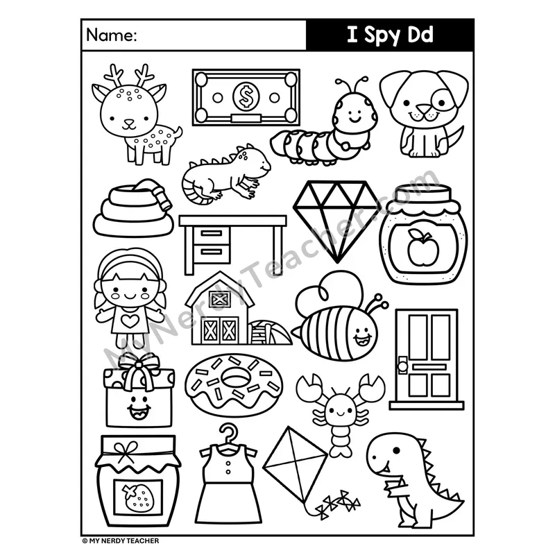 I Spy Letter D Beginning Sounds Coloring Page