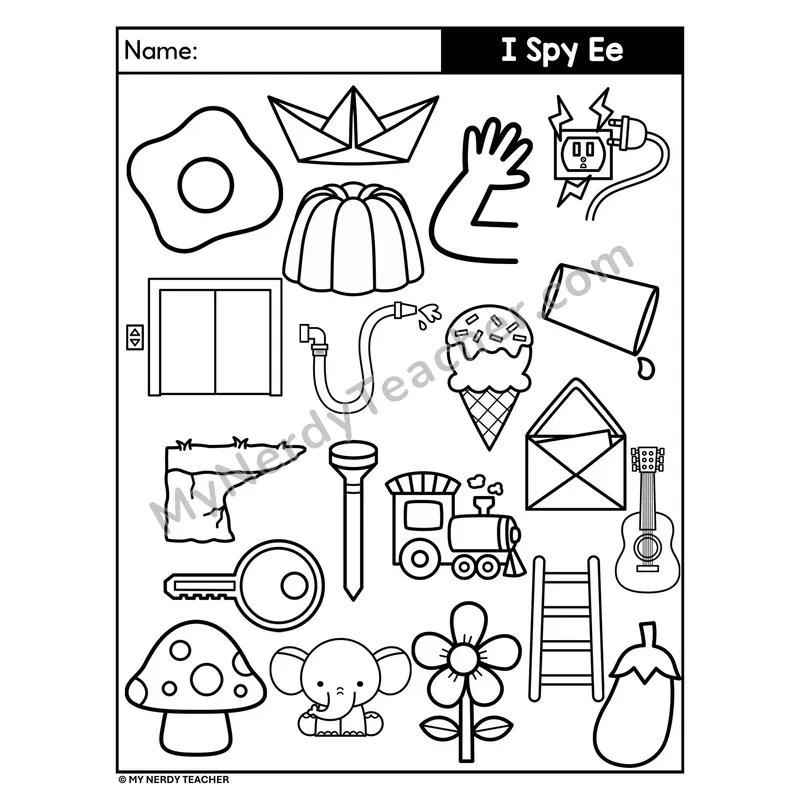 I Spy Letter E Beginning Sounds Coloring Page