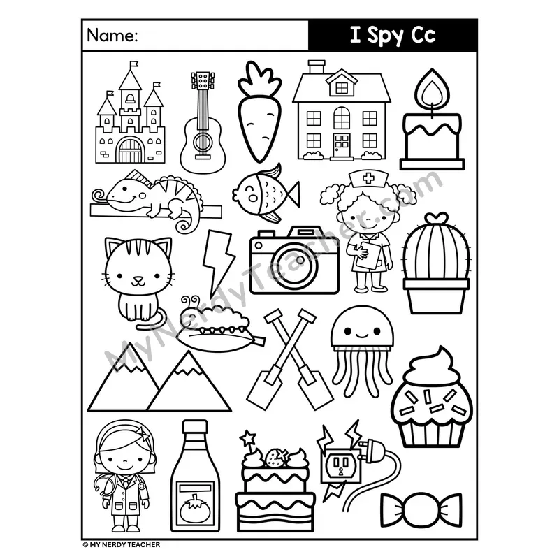 I Spy Letter C Beginning Sounds Coloring Page