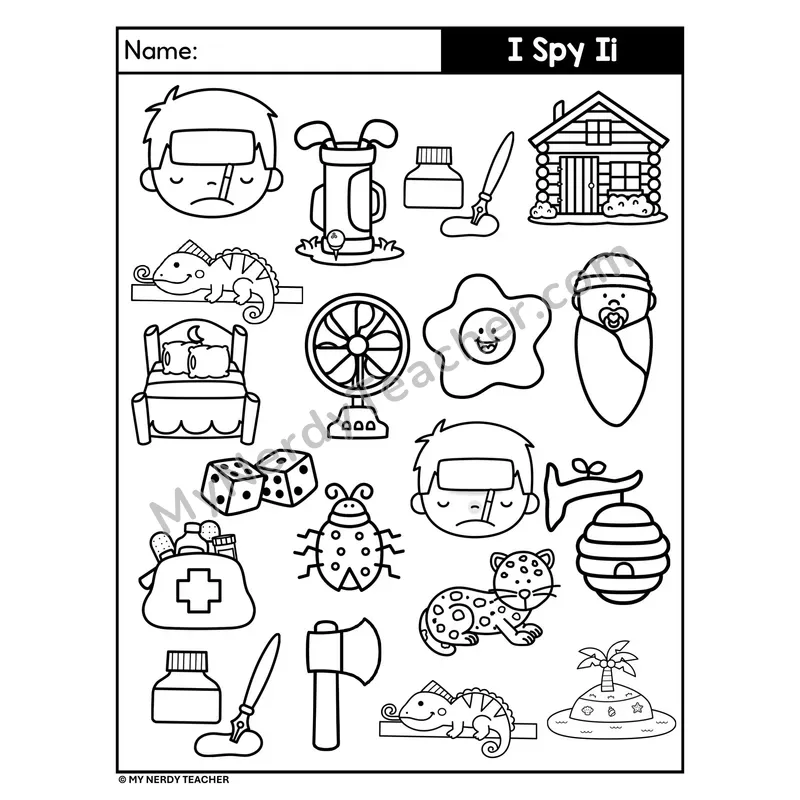 I Spy Letter I Beginning Sounds Coloring Page