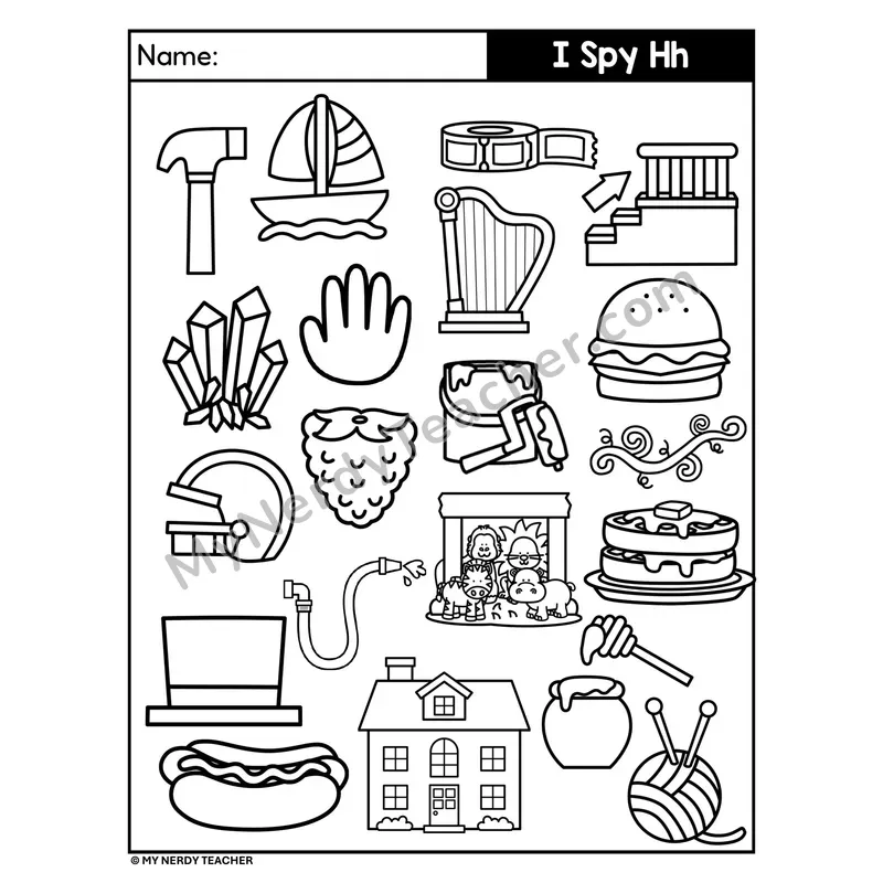 I Spy Letter H Beginning Sounds Coloring Page