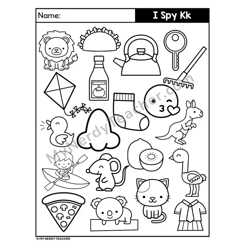 I Spy Letter K Beginning Sounds Coloring Page