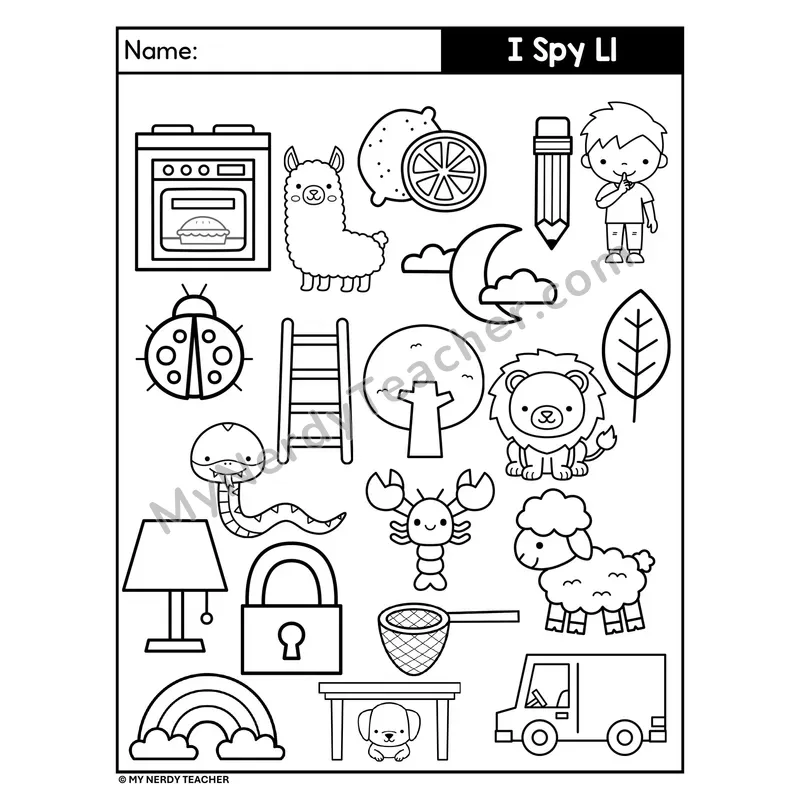 I Spy Letter L Beginning Sounds Coloring Page